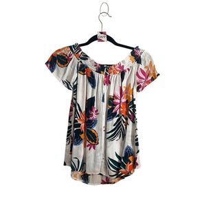 Old Navy Womens Top Medium White Floral Off Shoulder Blouse